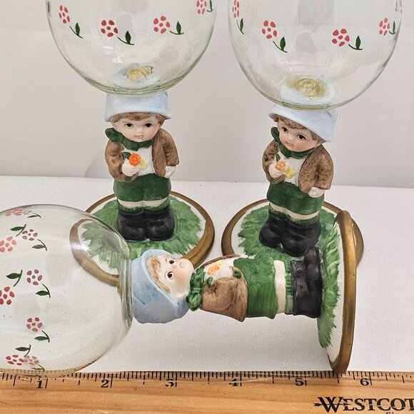 1980s Porcelain Figurine Wine Glasses set-3 by JSNY Taiwan whimsical sweet wine - Picture 13 of 14